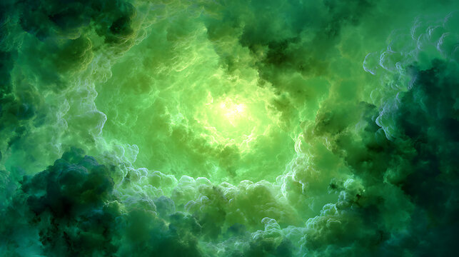Swirling emerald nebula with bright luminous core space cosmic - Powered by Adobe