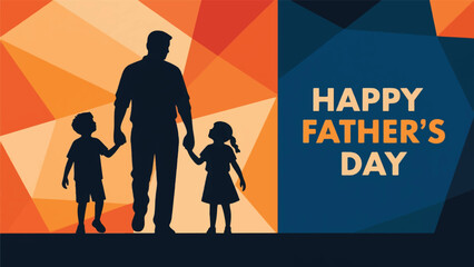 Happy Father's Day Illustration With A Silhouette Of A Father Holding His Two Children Vector Design Template