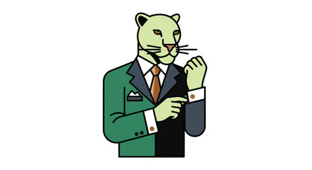 Stylized illustration of a panther in a business suit against white backdrop