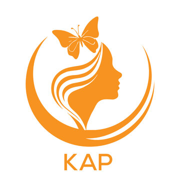 KAP Elegant Woman Beauty Logo with Butterfly. KAP Feminine Hair Salon Branding. KAP Modern Beauty Icon.
