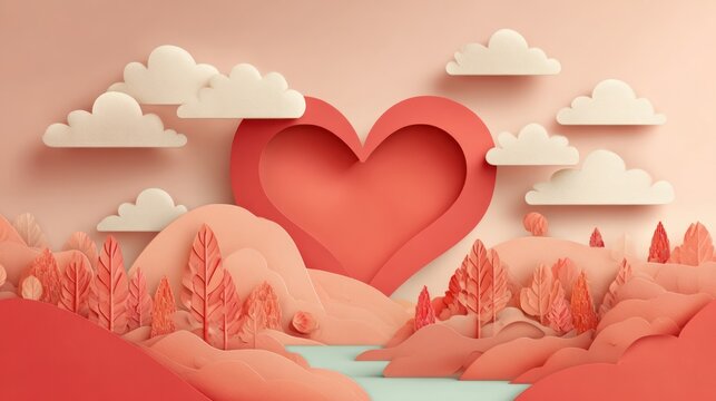 3D Happy New Year Celebration Love Heart Icon on Landscape Background for Greeting Cards Social Media Ads Blogs Event Invitations Branding