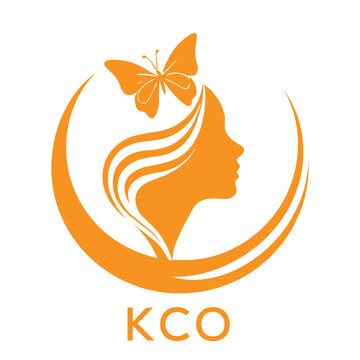 KCO Elegant Woman Beauty Logo with Butterfly. KCO Feminine Hair Salon Branding. KCO Modern Beauty Icon.
