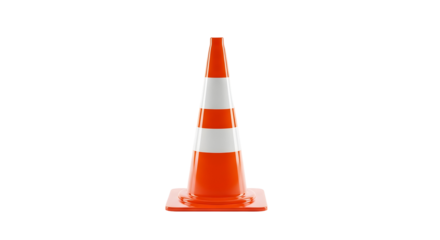 Orange traffic cone with white reflective stripes isolated on a white background