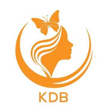 KDB Elegant Woman Beauty Logo with Butterfly. KDB Feminine Hair Salon Branding. KDB Modern Beauty Icon.

