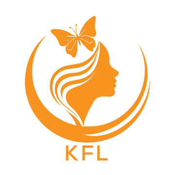 KFL Elegant Woman Beauty Logo with Butterfly. KFL Feminine Hair Salon Branding. KFL Modern Beauty Icon.
