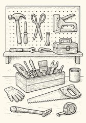 vintage Construction Tools Bundle – Clean Stroke Vector Icons Workshop Tools Line Art Set – Professional Tool Vector Pack 