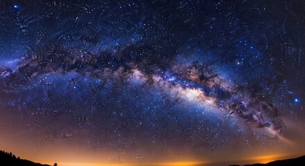 Naklejka premium Vibrant Milky Way Galaxy Arching Across The Starry Night Sky.