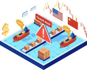 Isometric Factory Production Line Affected by Tariffs