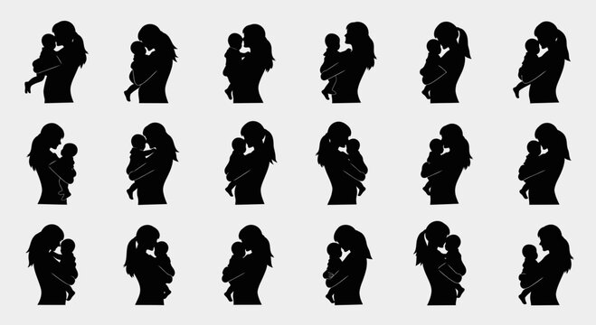 Mother and child silhouettes, embracing love and care for family