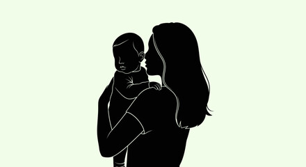 Mother holding baby silhouette illustration on light background
