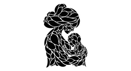 Stylized mother and child, abstract organic leaf pattern design