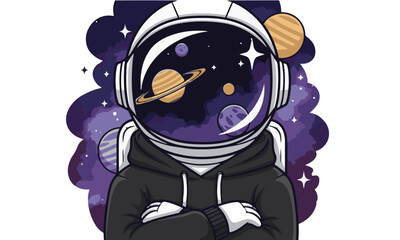 Astronaut with Solar System Reflection in Visor