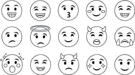 Fototapeta premium Vector Illustration of a Set of Modern Emoji Emoticon Faces Expressing Diverse Emotions and Feelings