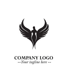 Obraz premium Elegant Angel Woman Silhouette Logo Symbol on White Background