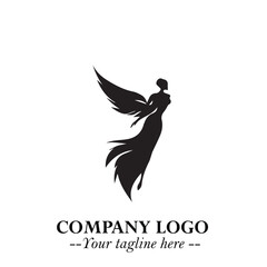 Fototapeta premium Elegant Angel Woman Silhouette Logo Symbol on White Background