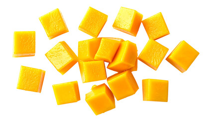 Pile of cut yellow fruit cubes