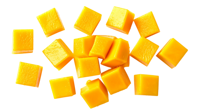 Pile of cut yellow fruit cubes