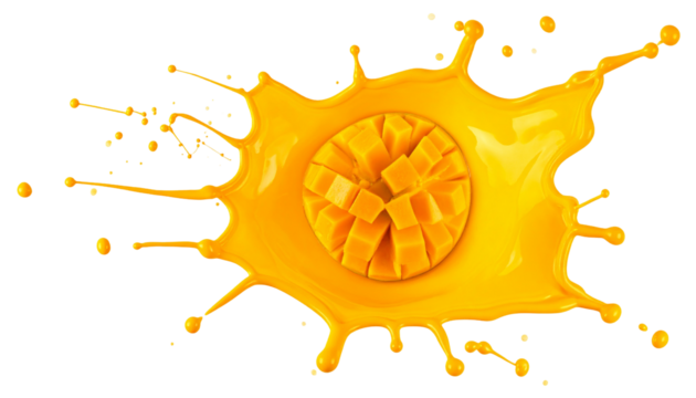 Mango chunks burst in yellow juice