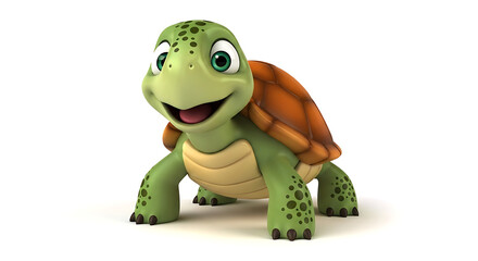 Fototapeta premium turtle 3d happy kawaii character animal cute cartoon for kids white background