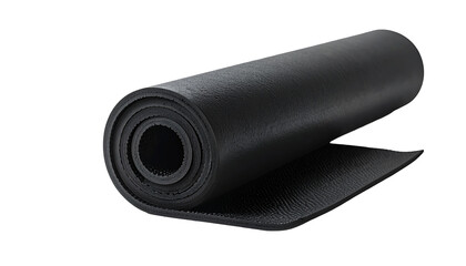 Rolled black yoga/exercise mat