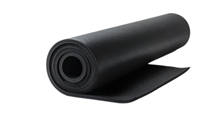 Rolled black yoga/exercise mat