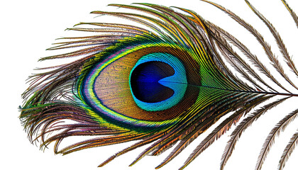 Obraz premium Detailed peacock feather on black