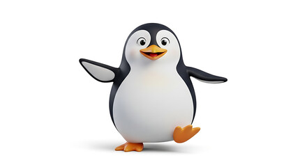 Fototapeta premium pinguin 3d happy kawaii character animal cute cartoon for kids white background