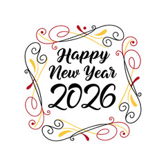 Happy New Year 2026 Decorative Typography Illustration
