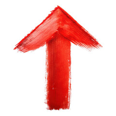 Bold red arrow pointing upward with textured brushstroke detail against a black void transparent background