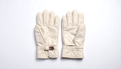 Pair of cream-colored leather gloves, isolated on white background
