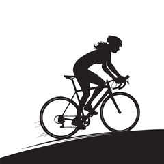 Obraz premium Female cyclist silhouette illustration riding a road bike with dynamic speed Vector