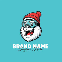 Bold Cartoon Yeti with Red Beanie and Ski Goggles