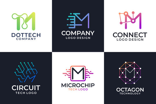 Set of Letter M logo vector template. Abstract symbol technology
