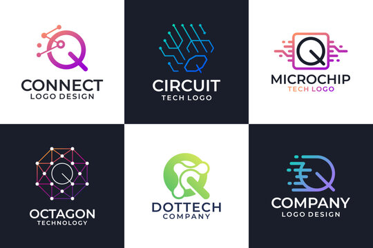 Set of Letter Q logo vector template. Abstract symbol technology