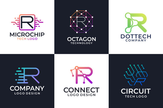 Set of Letter R logo vector template. Abstract symbol technology