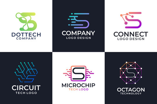 Set of Letter S logo vector template. Abstract symbol technology