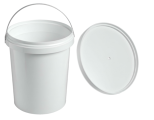 White plastic bucket with hinged lid, ready for use or storage