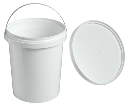 White plastic bucket with hinged lid, ready for use or storage