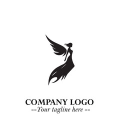 Obraz premium Elegant Angel Woman Silhouette Logo Symbol on White Background