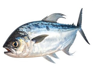 Silvery fish, open mouth, fins, isolated on a white background