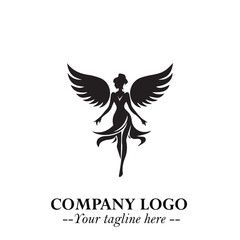 Elegant Angel Woman Silhouette Logo Symbol on White Background