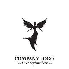 Fototapeta premium Elegant Angel Woman Silhouette Logo Symbol on White Background