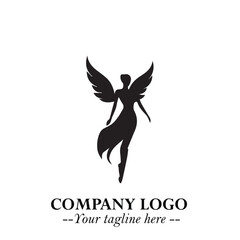 Fototapeta premium Elegant Angel Woman Silhouette Logo Symbol on White Background