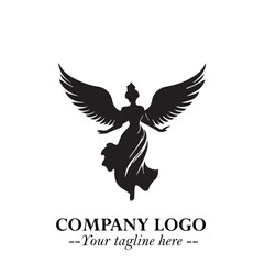 Elegant Angel Woman Silhouette Logo Symbol on White Background