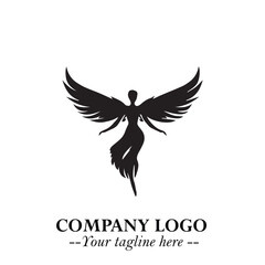 Elegant Angel Woman Silhouette Logo Symbol on White Background