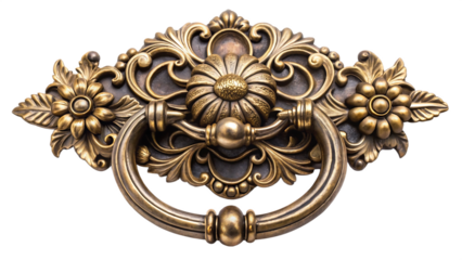 Ornate antique bronze drawer pull with floral design