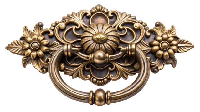 Ornate antique bronze drawer pull with floral design