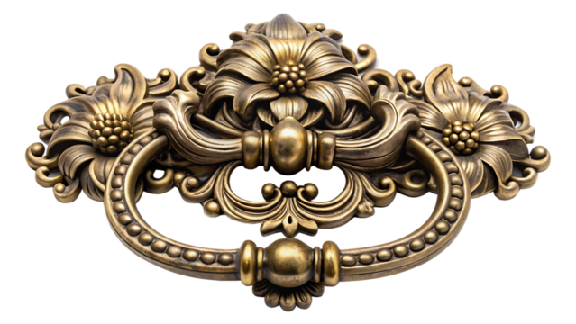 Vintage bronze drawer pull with floral design
