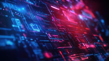 Abstract technology background with glowing circuit board and data processing