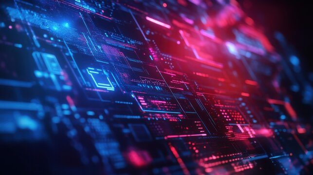 Abstract technology background with glowing circuit board and data processing - Powered by Adobe